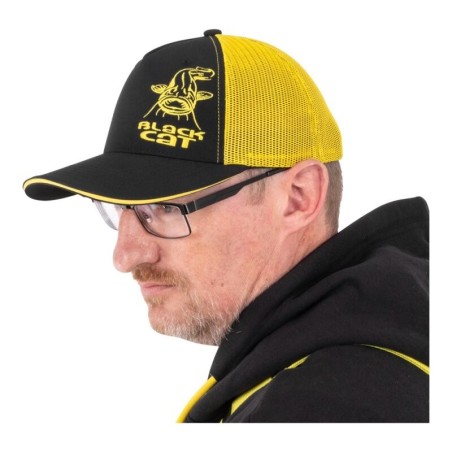 Black Cat Black and Yellow Trucker Cap